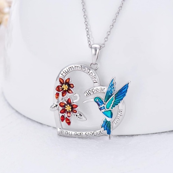 14k Hummingbirds Appear Angels are Near Necklace Memorial for Loved Ones - Picture 2 of 5